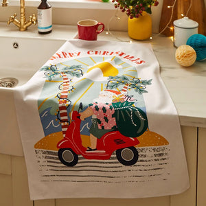 Sunny Santa Cotton Tea Towel