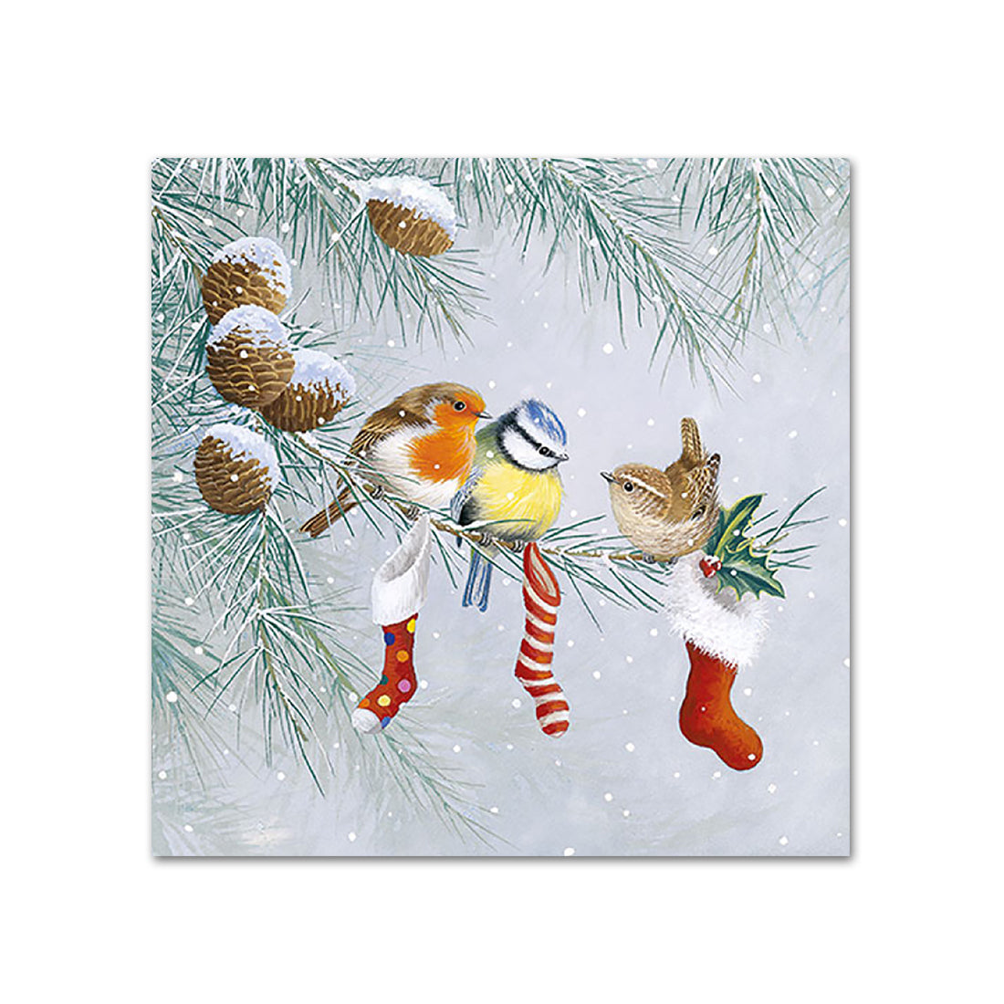 Little Birds Christmas Stockings Paper Beverage Napkins