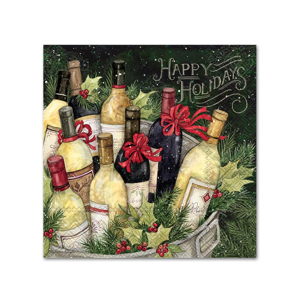 Happy Holidays Wine Bucket Paper Beverage Napkins