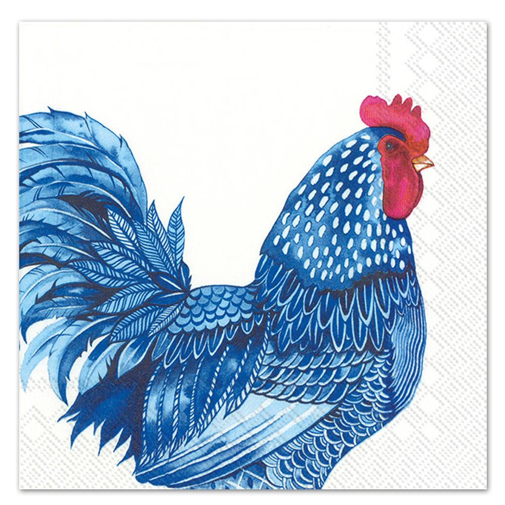 Blue Plumage Rooster Paper Luncheon Napkins