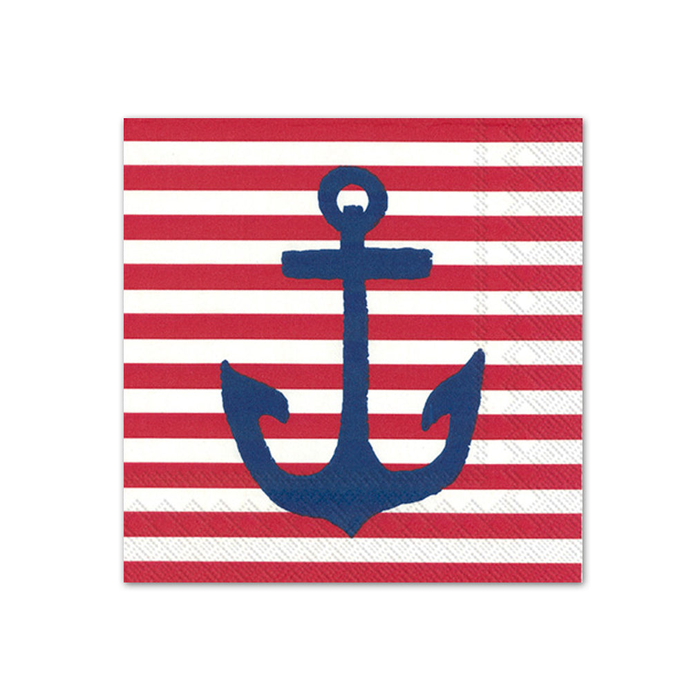 Yacht Club Anchor Red Stripes Paper Beverage Napkins