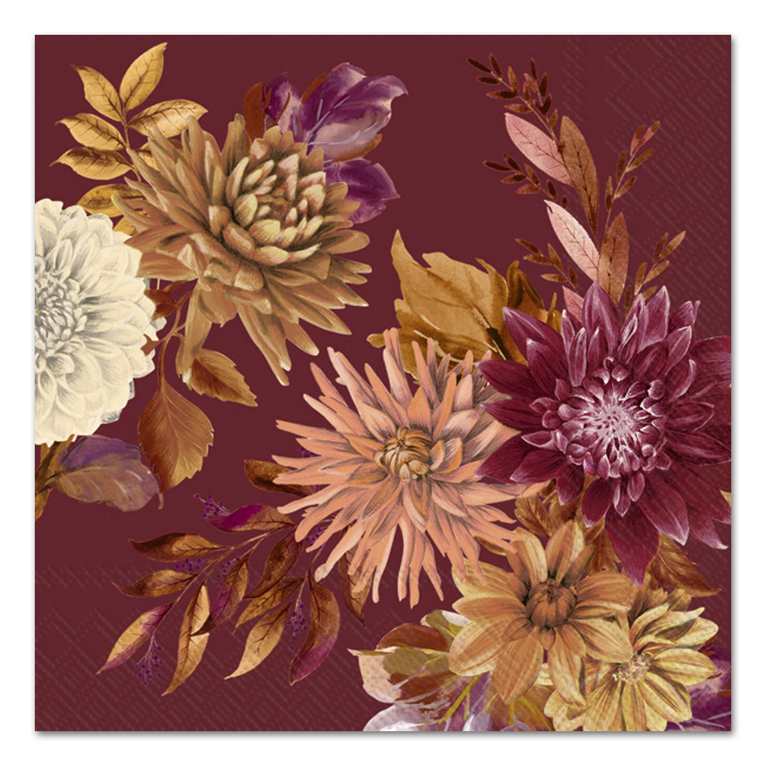 Darla Fall Flowers Red Paper Luncheon Napkins