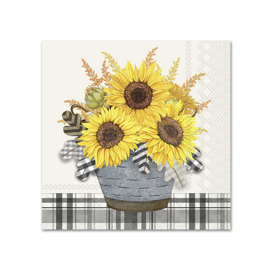 Gingham Sunflowers Paper Beverage Napkins