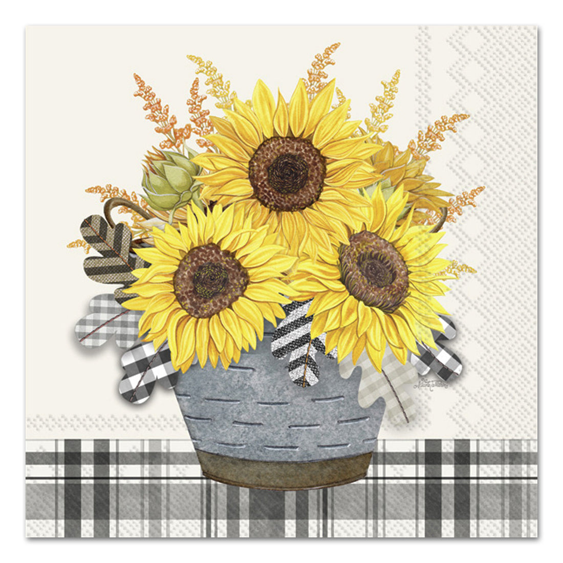 Gingham Sunflowers Paper Luncheon Napkins