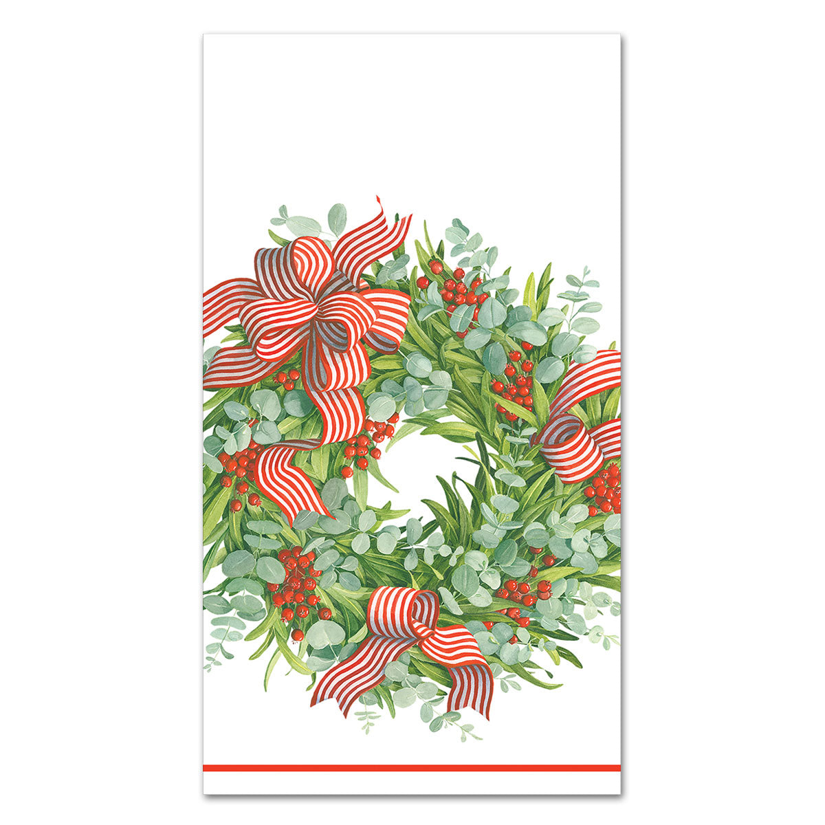 Ribbon Stripe Wreath Holiday Paper Guest Towels - Buffet Napkins
