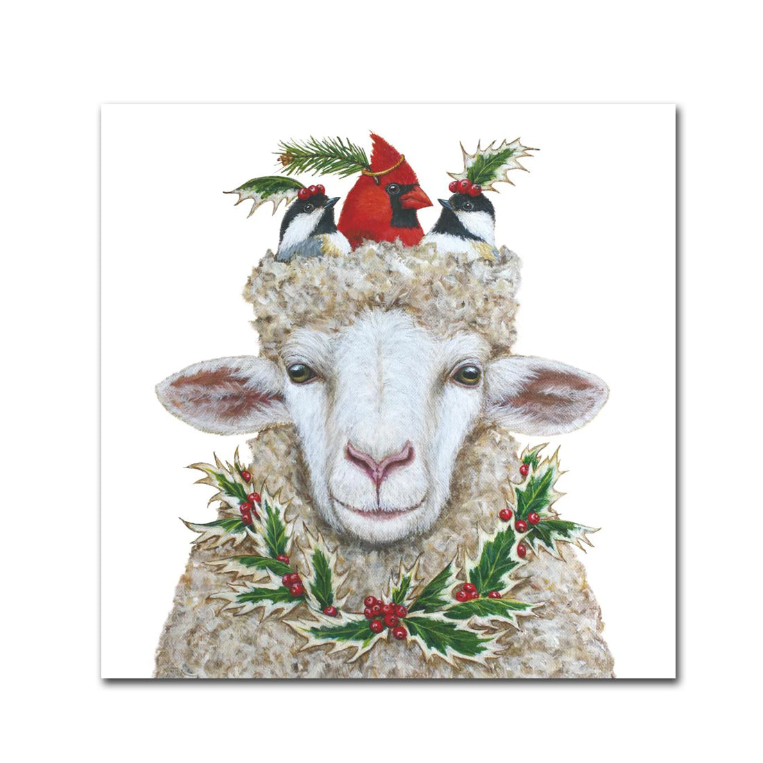 Off To The Party - Sheep Holiday Beverage Napkins by Vicki Sawyer