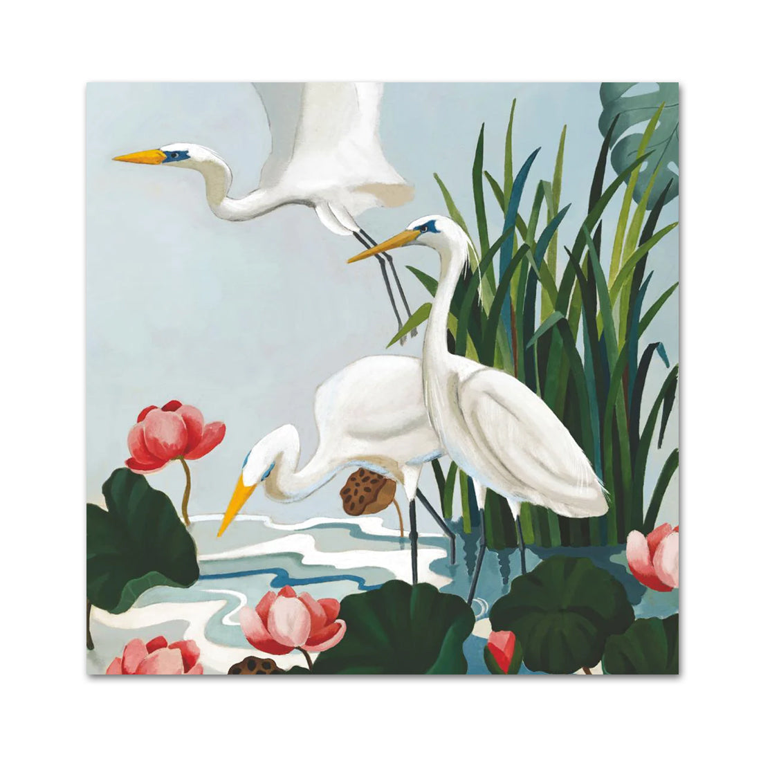 Egrets and Waterlilies Paper Beverage Napkins