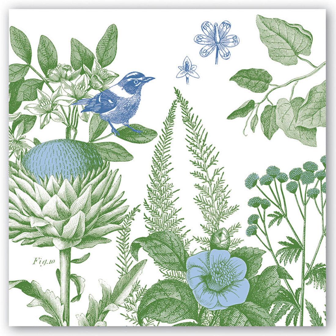 Azure Blue Birds & Cotton Floral Paper Luncheon Napkins