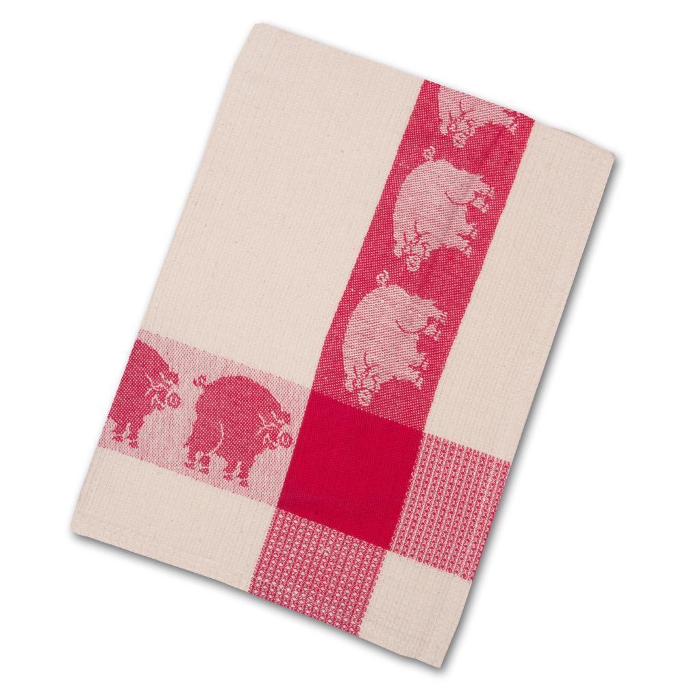 Red Pigs Waffle Weave Kitchen Towel