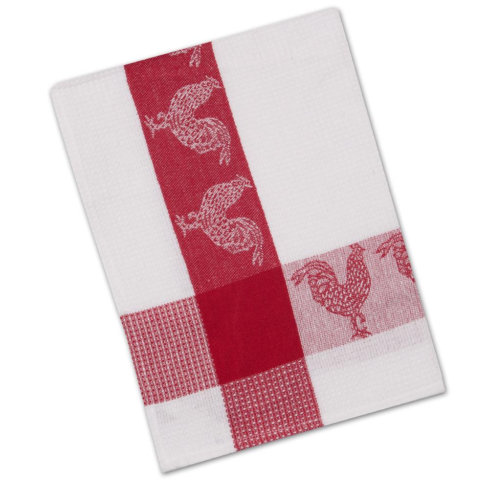 Roosters Barnyard Red Waffle Weave Kitchen Towel