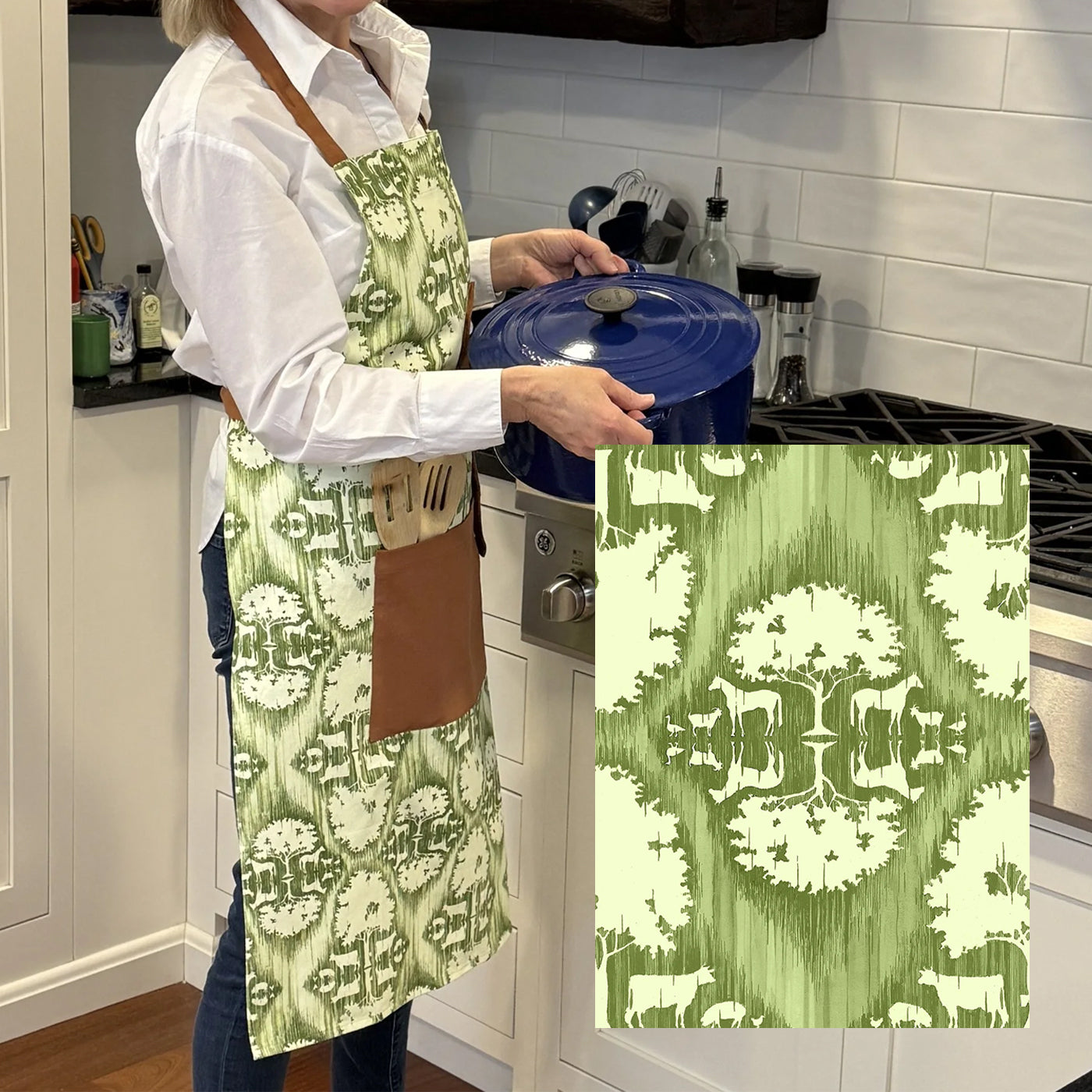 Farmyard Cotton Apron - Sage Green