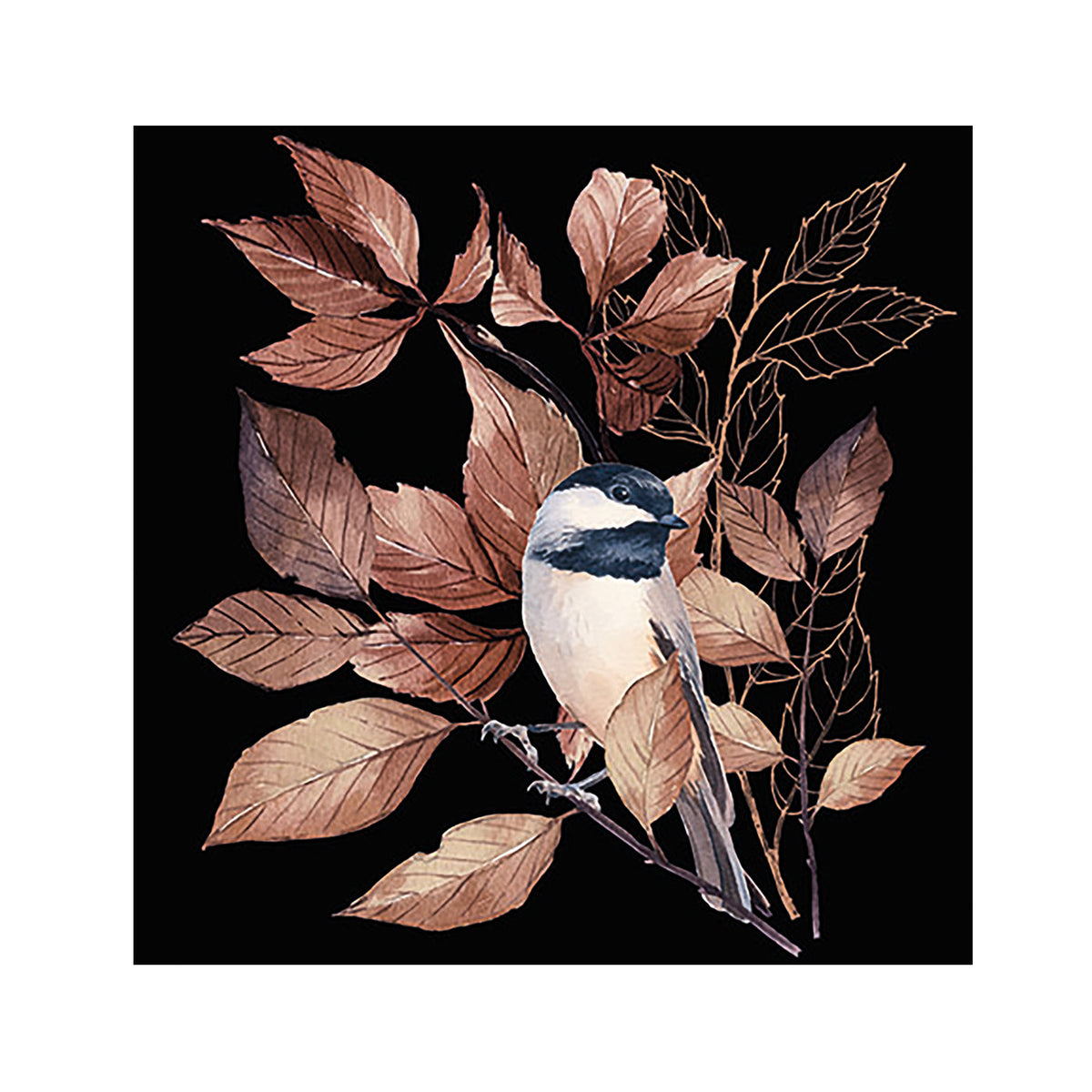 Chickadee Season Black Paper Beverage Napkins