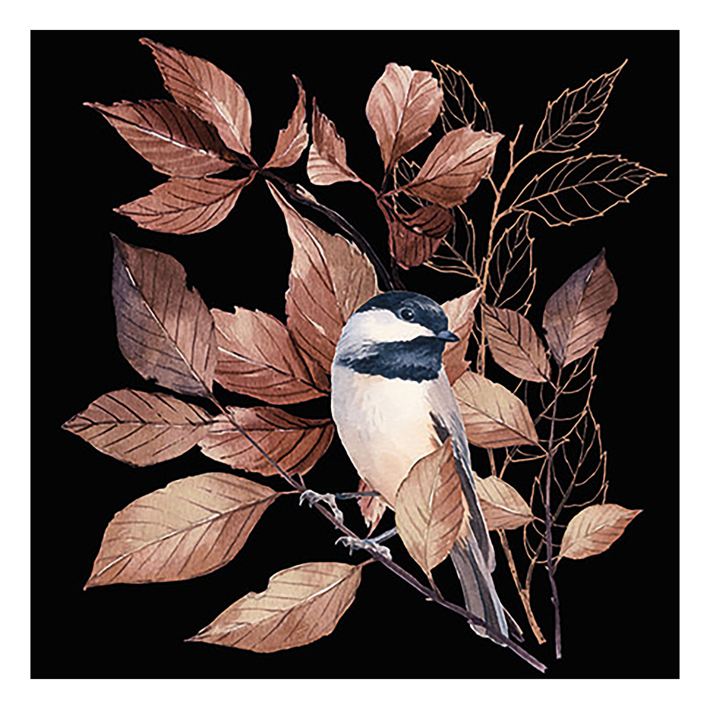 Chickadee Season Black Paper Luncheon Napkins