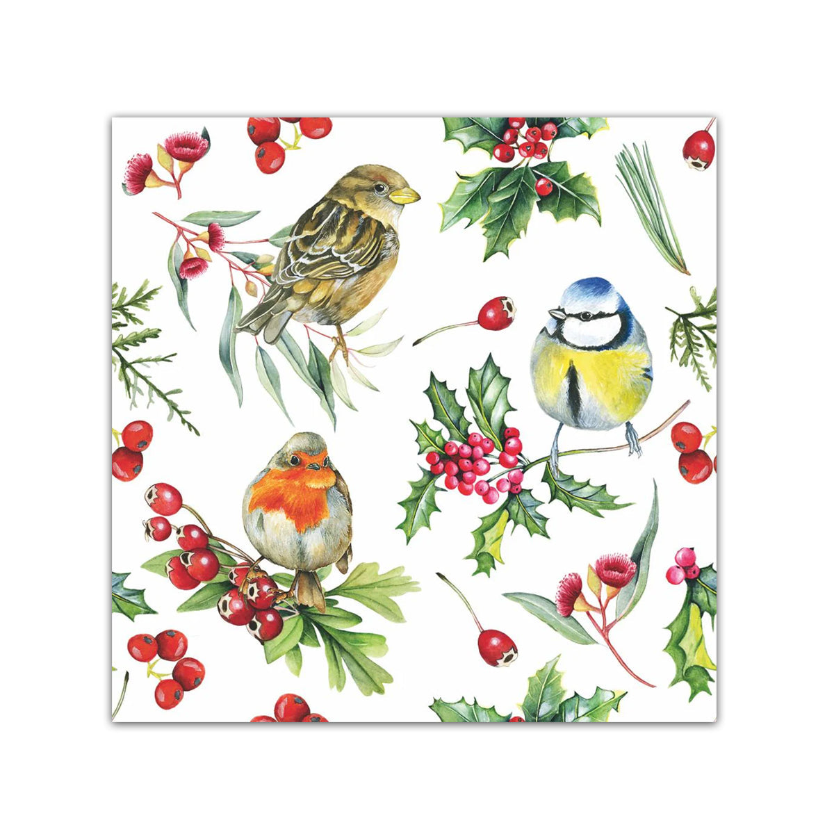 Winter Birds & Berrries Paper Beverage Napkins