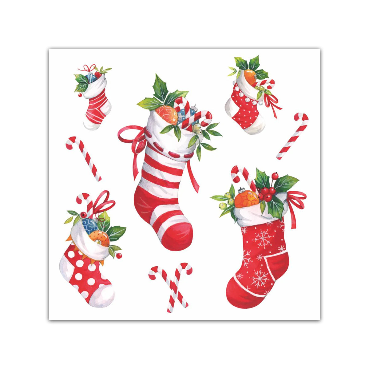 Peppermint Christmas Stockings Paper Beverage Napkins