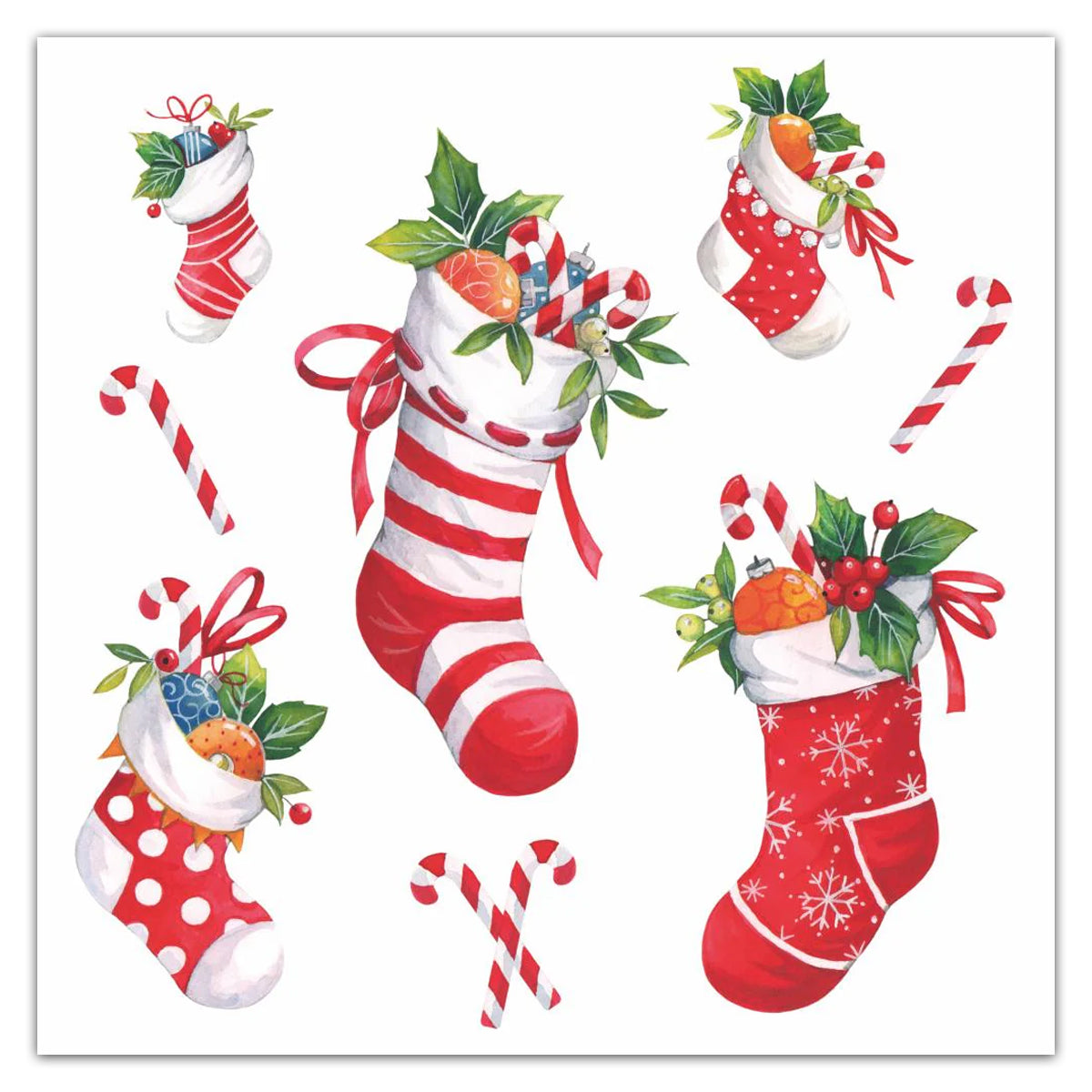 Peppermint Christmas Stockings Paper Luncheon Napkins