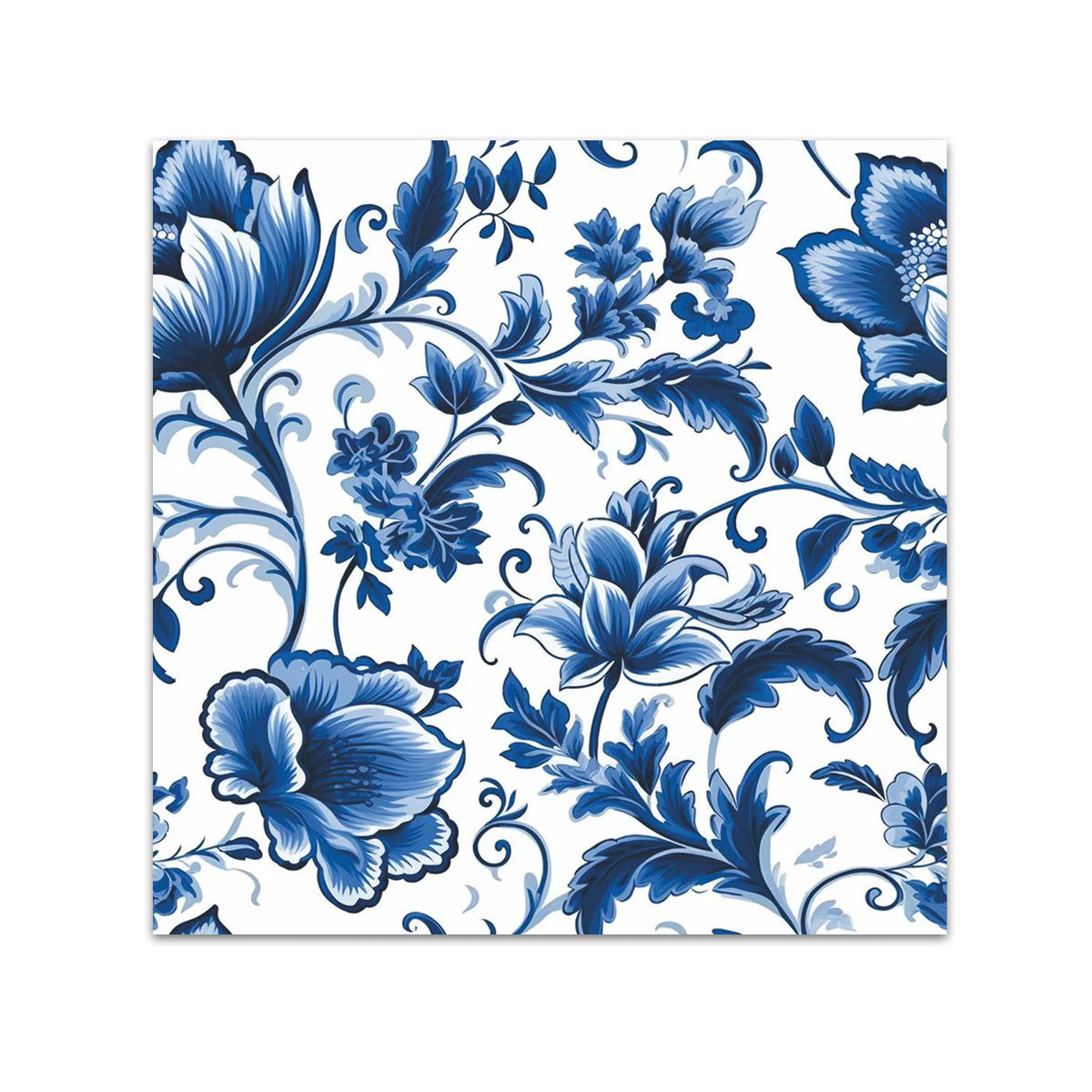 Delft Blue Floral Motif Paper Beverage Napkins