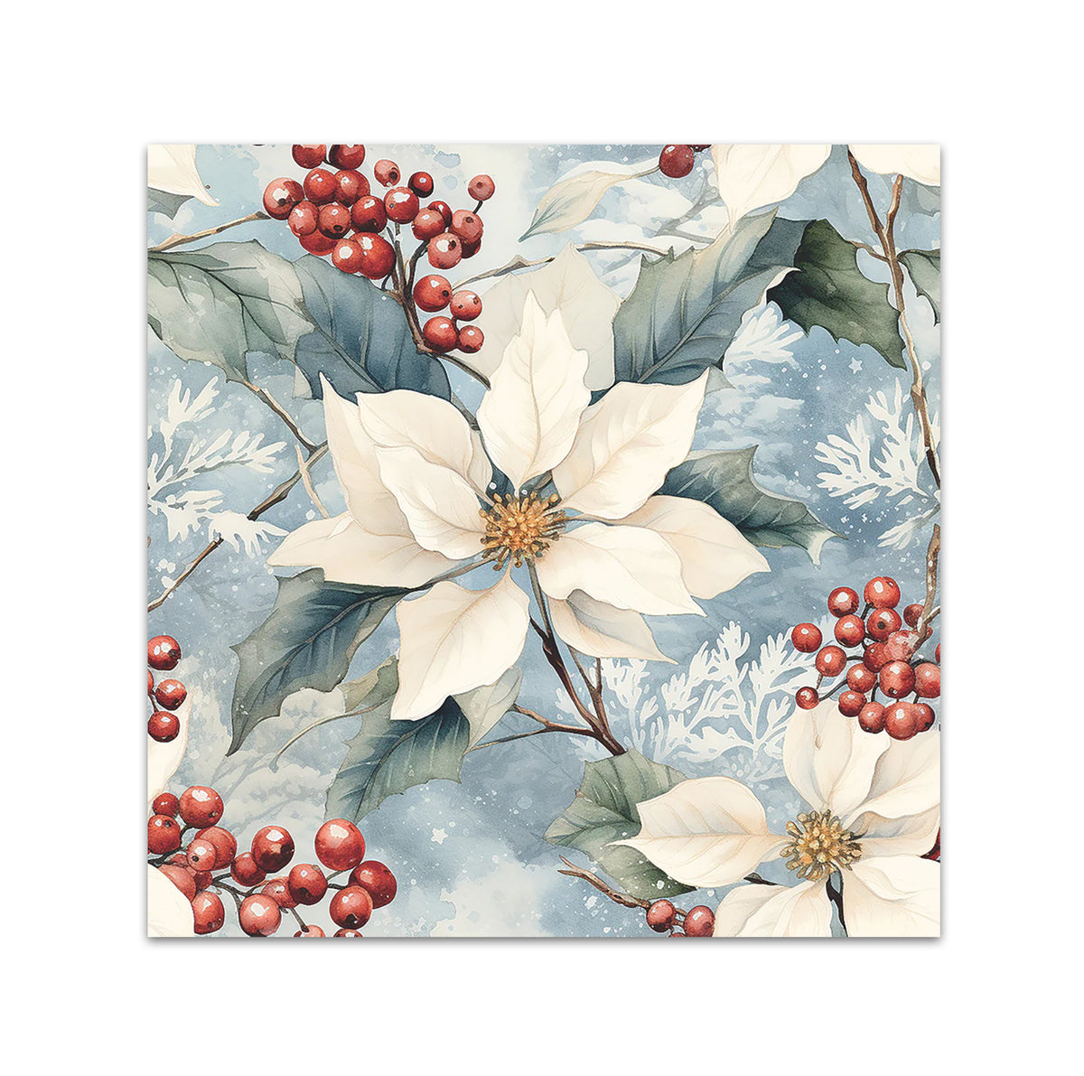 Winter Poinsettia Paper Beverage Napkins
