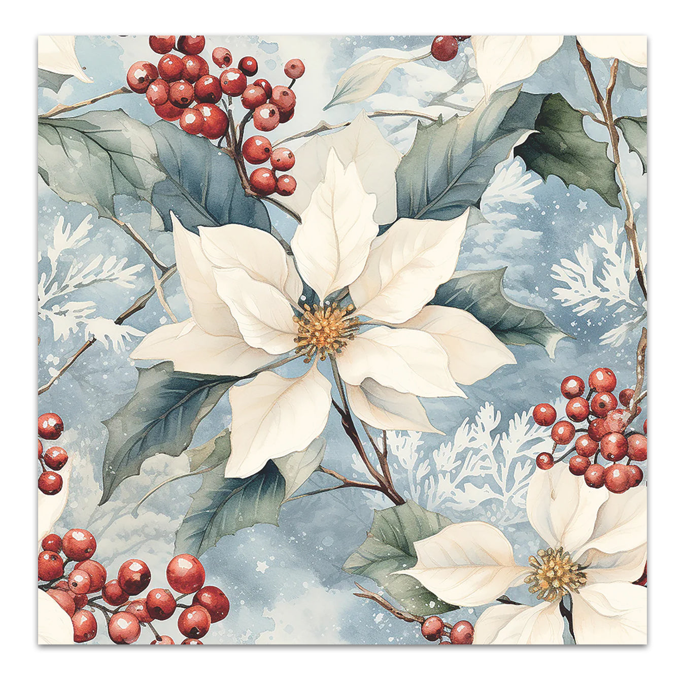 Winter Poinsettia Paper Luncheon Napkins