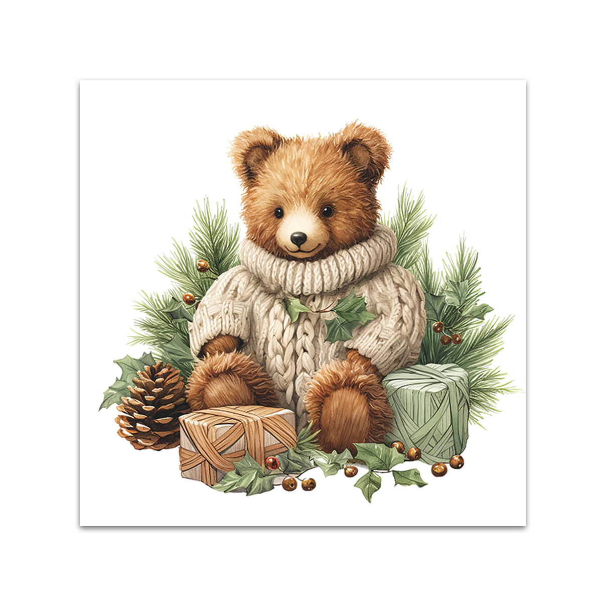 Holiday Cuddle Bear Paper Beverage Napkins