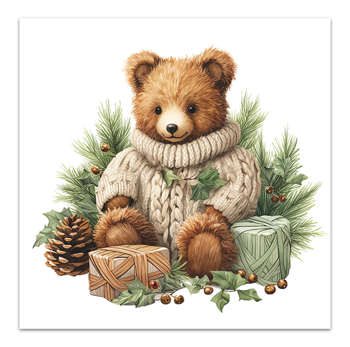 Holiday Cuddle Bear Paper Luncheon Napkins