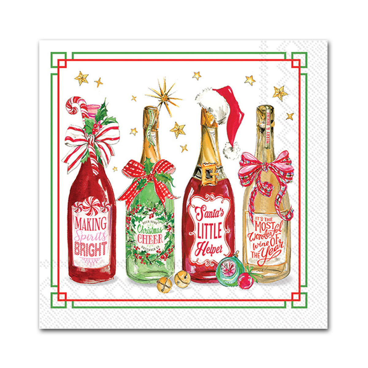 Christmas Wine Bottles Paper Beverage Napkins