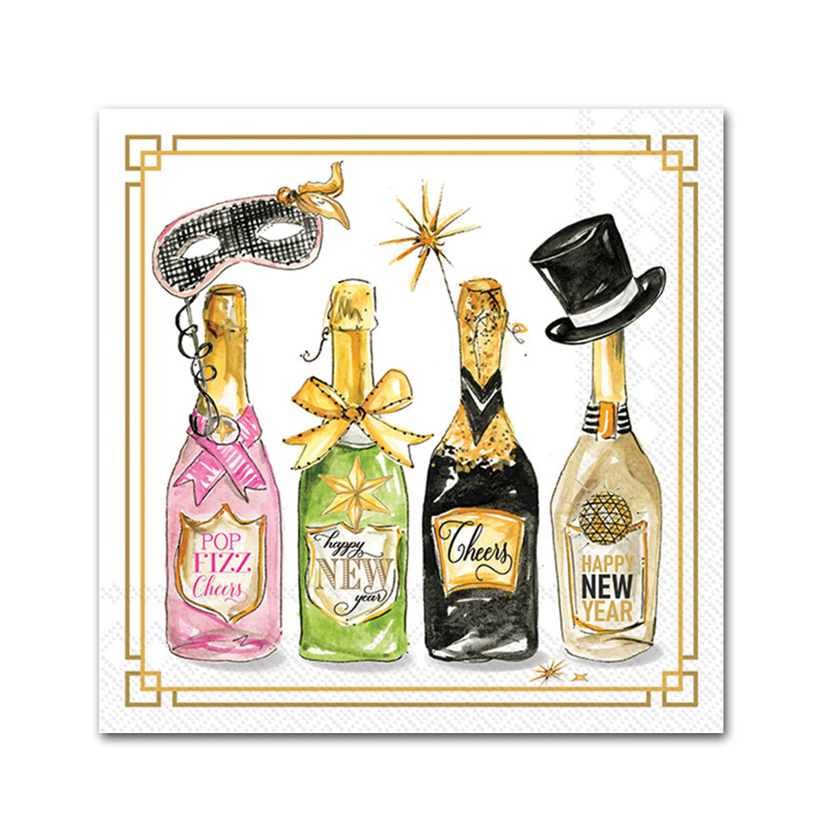 New Years Champagne Bottles Paper Beverage Napkins