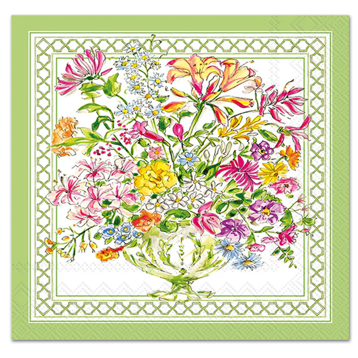 Botanical Bouquet Green Paper Luncheon Napkins