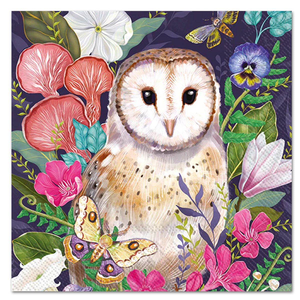 Barn Owl Floral Paper Luncheon Napkins