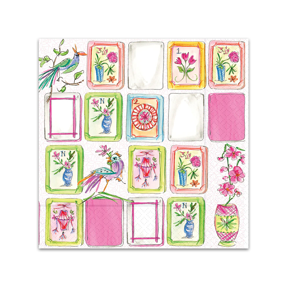 Mahjong Tiles Pink Paper Beverage Napkins