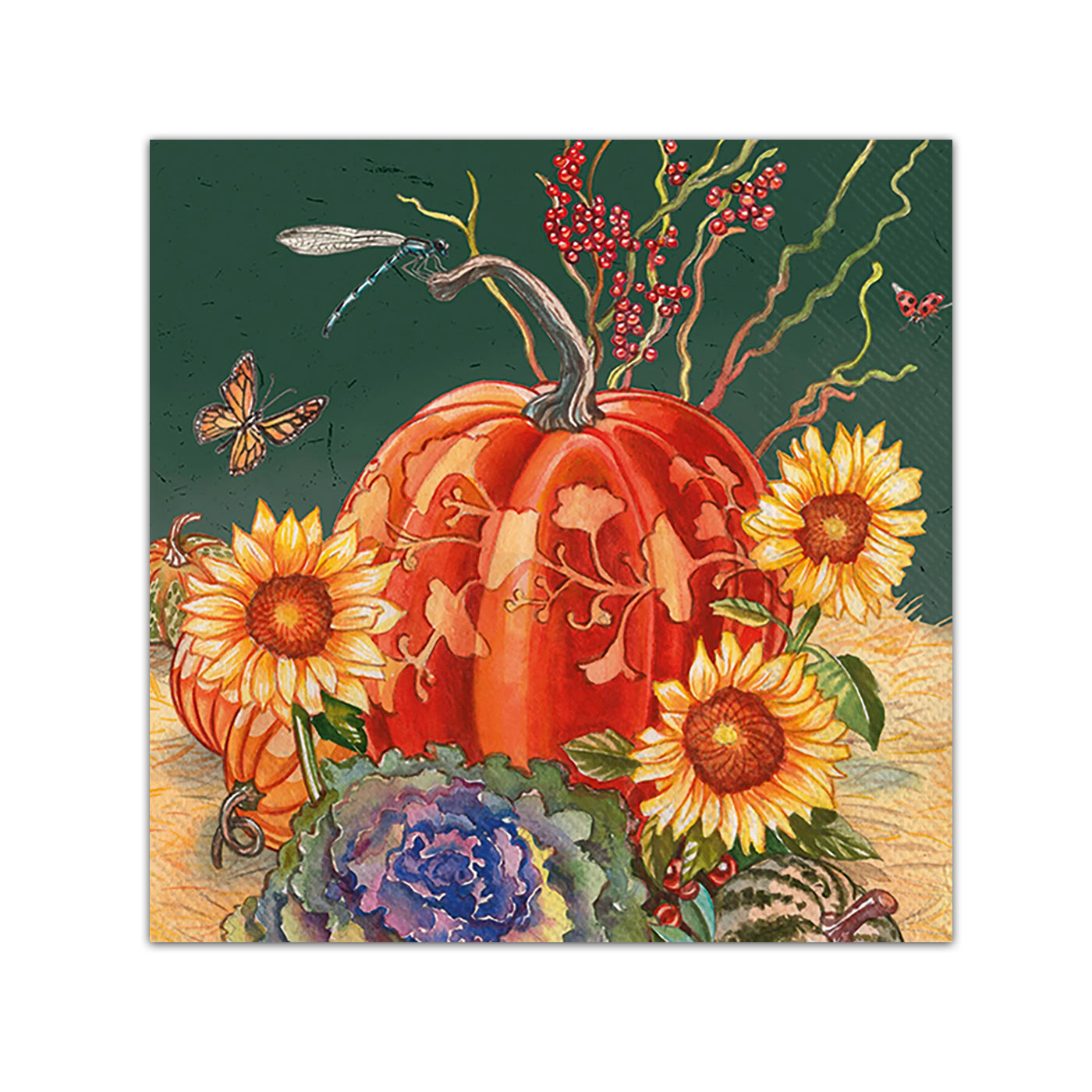Pumpkins & Sunflowers Paper Beverage Napkins