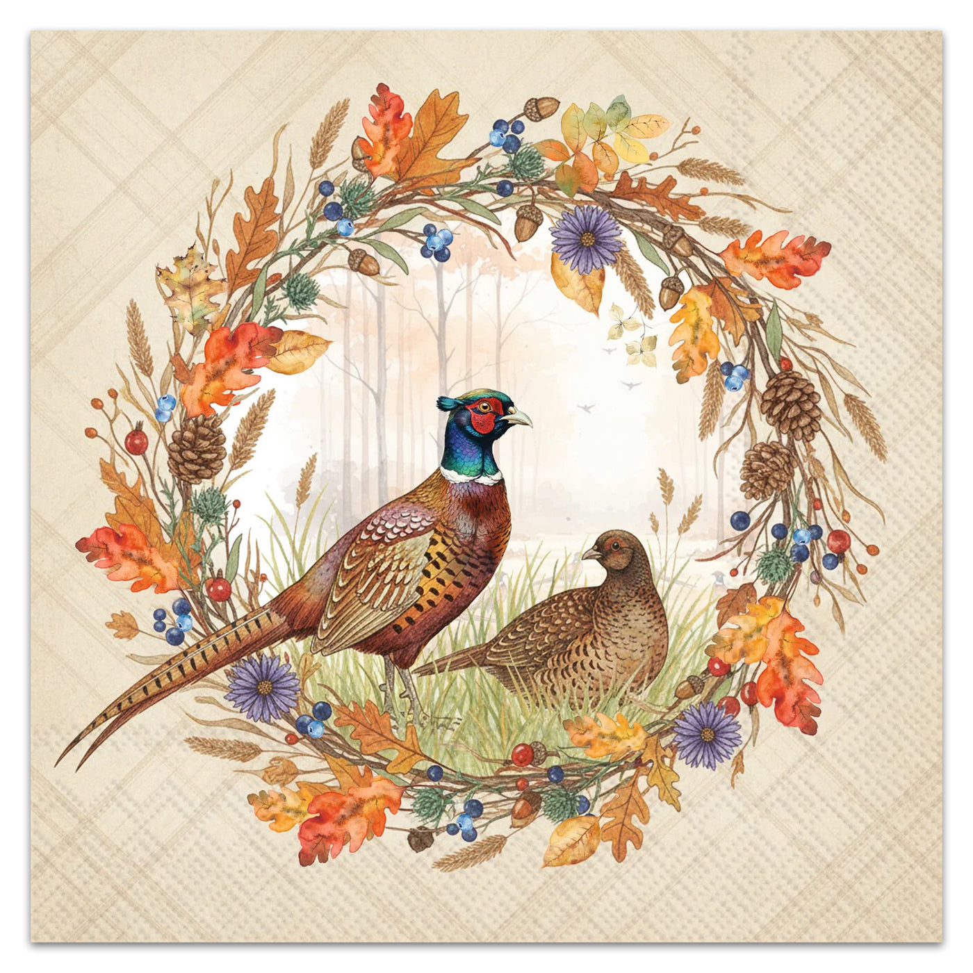 Pheasant Wreath Paper Luncheon Napkins