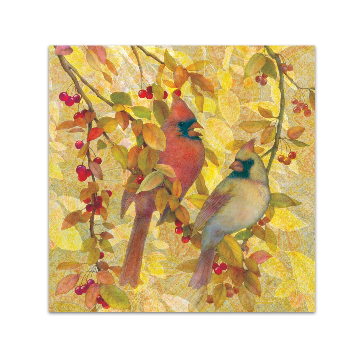 Autumn Cardinals Paper Beverage Napkins