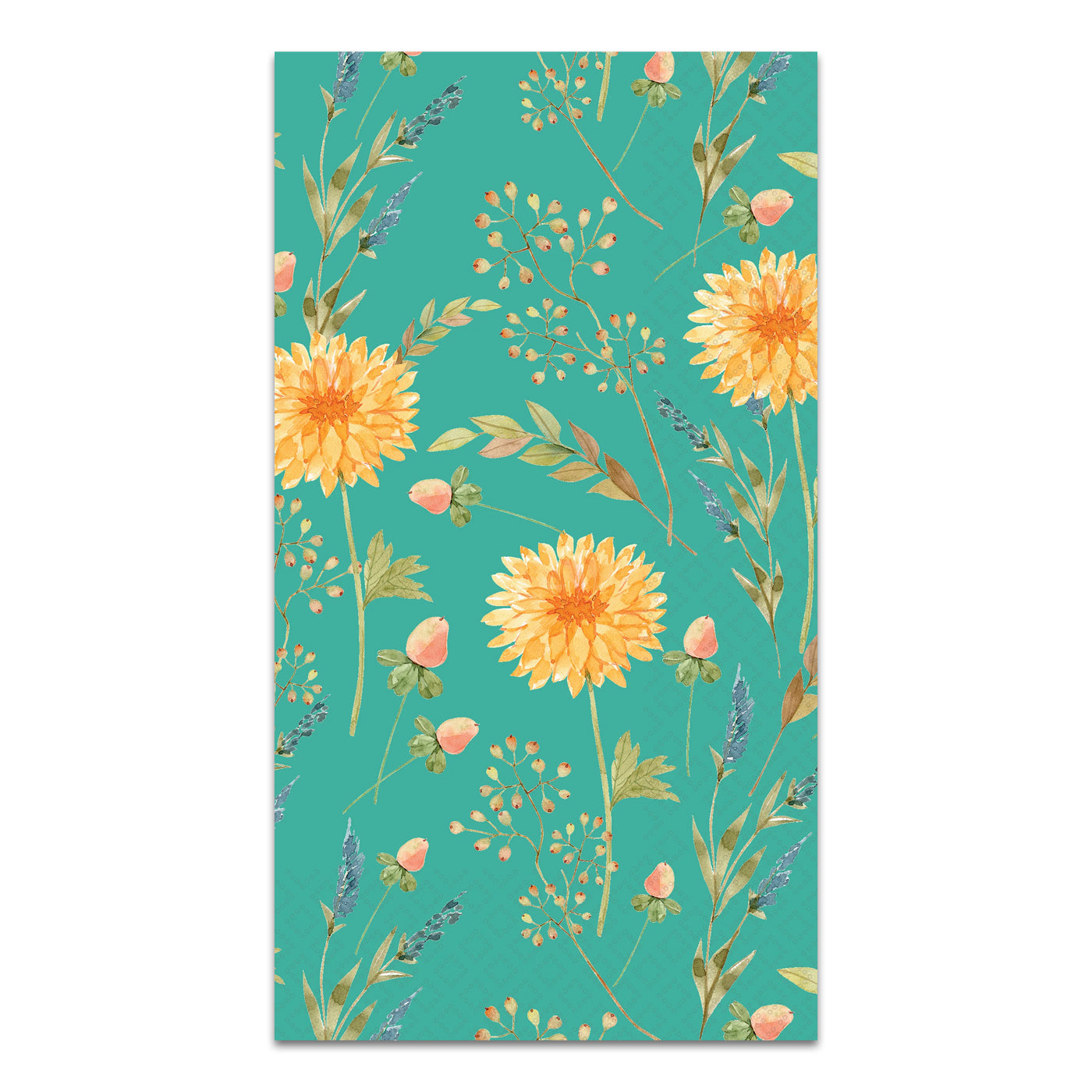 Golden Dahlias on Teal Paper Guest Towels - Buffet Napkins