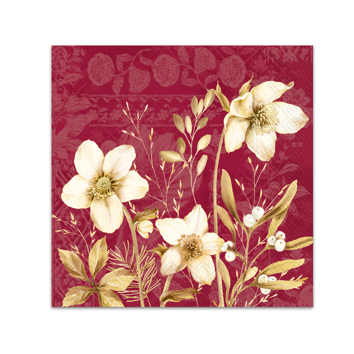 Lorrain Winter Florals Red Paper Beverage Napkins