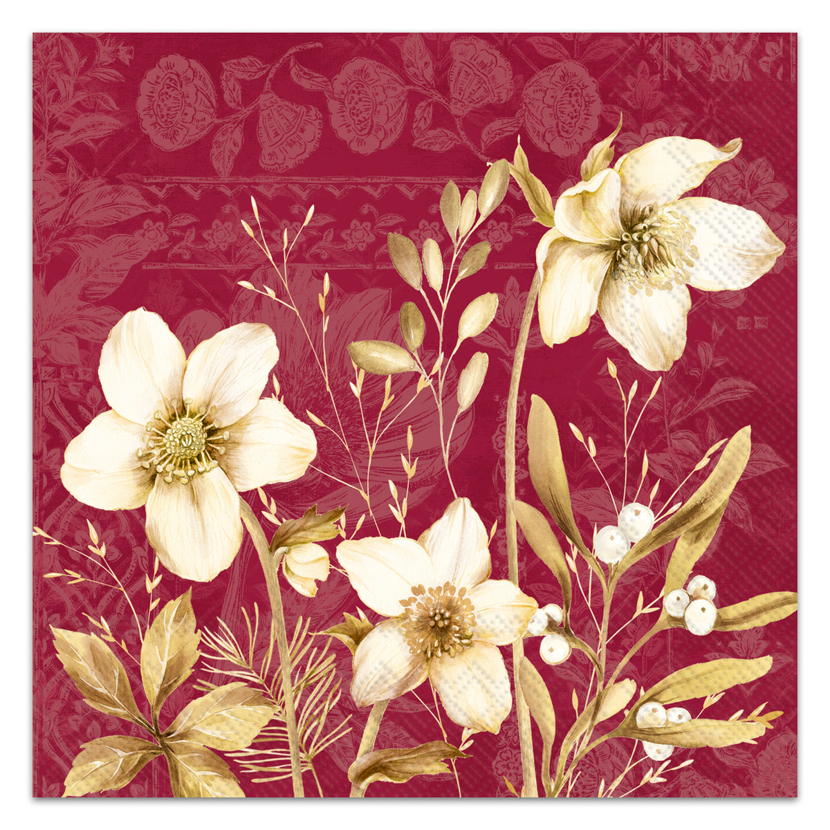 Lorrain Winter Florals Red Paper Luncheon Napkins