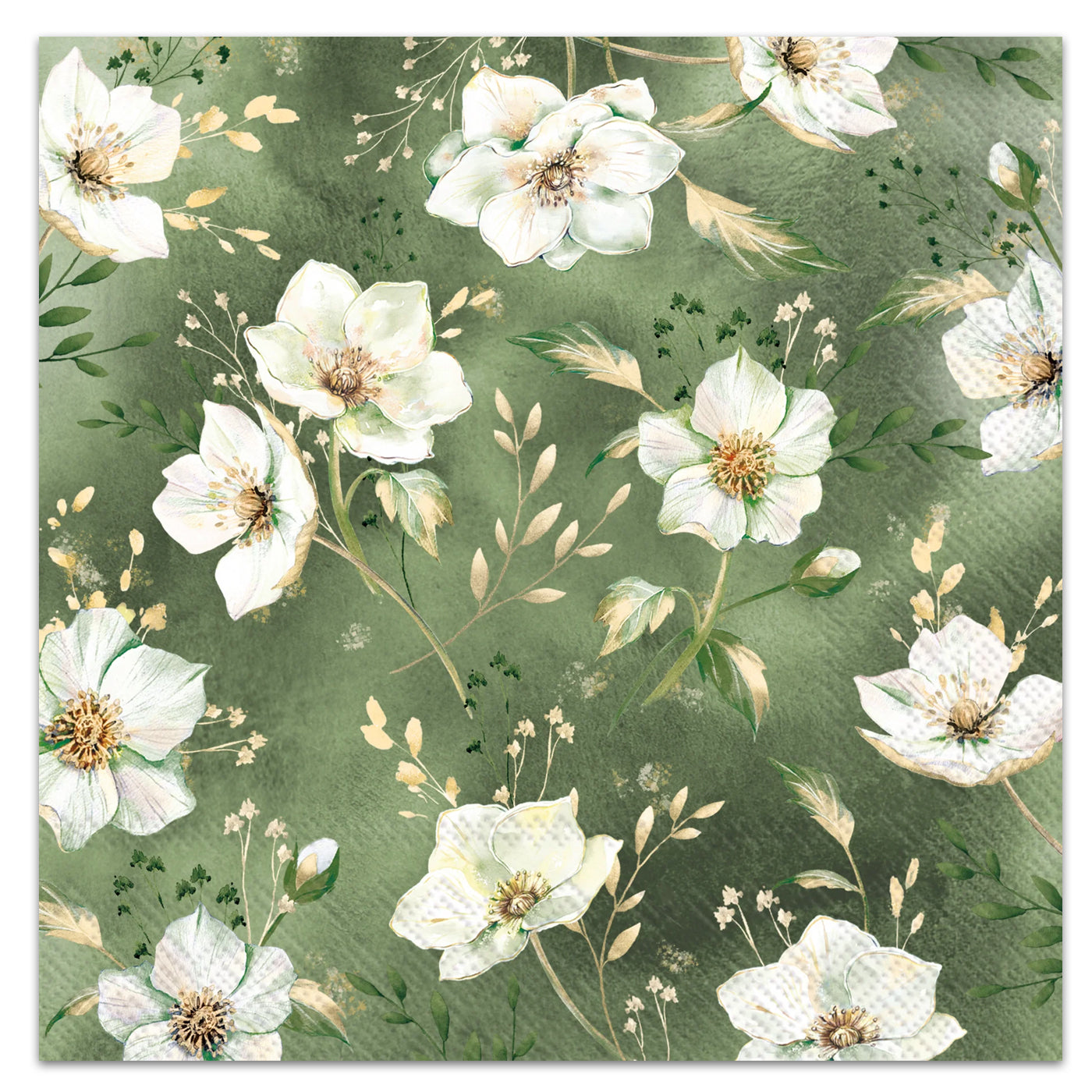 Golden Gala Green Paper Luncheon Napkins