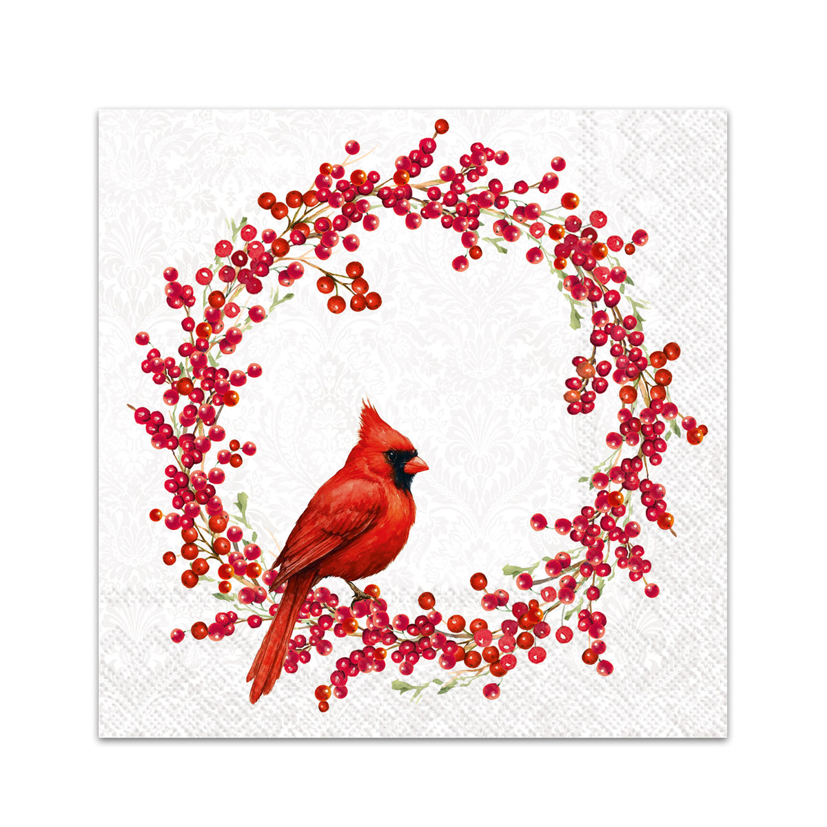 Winter Cardinal Wreath Paper Beverage Napkins