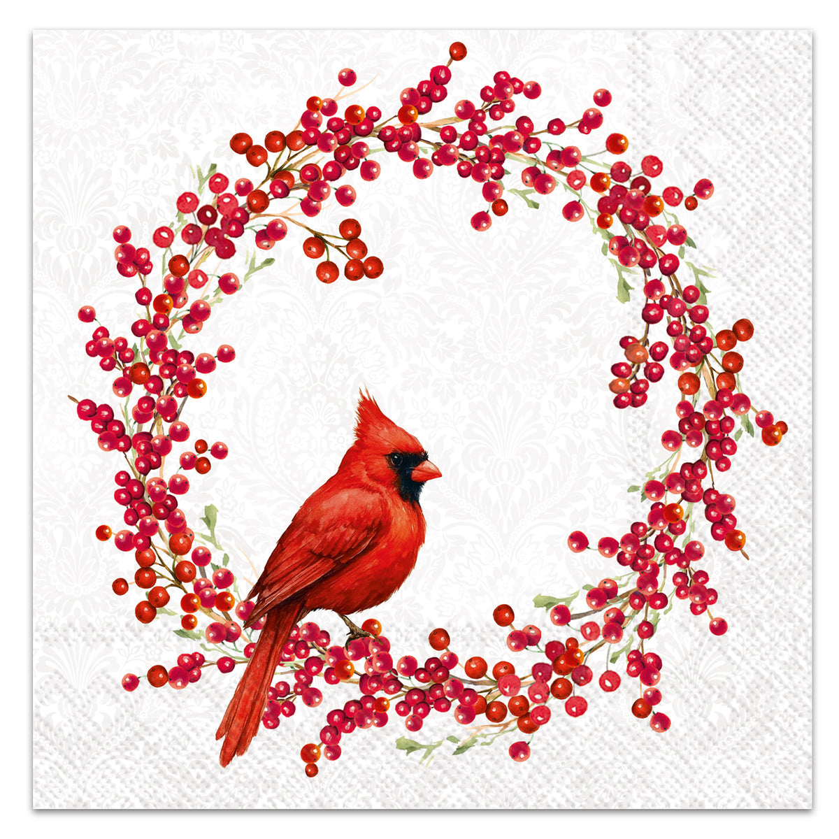 Winter Cardinal Wreath Paper Luncheon Napkins