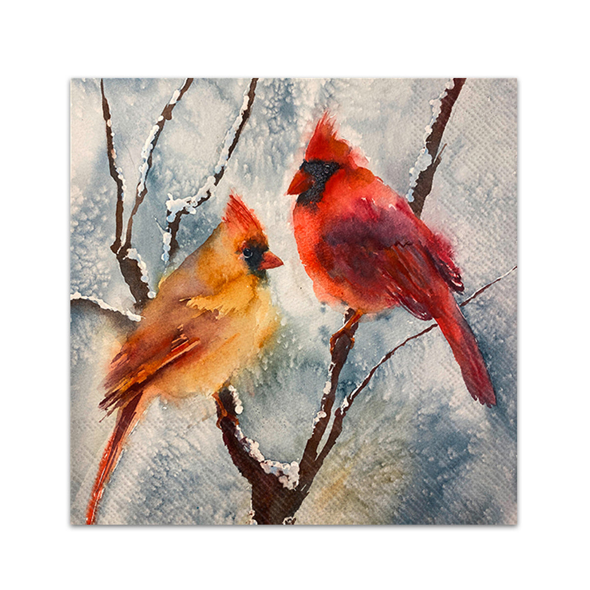 Frosty Courtyard Cardinals Paper Beverage Napkins