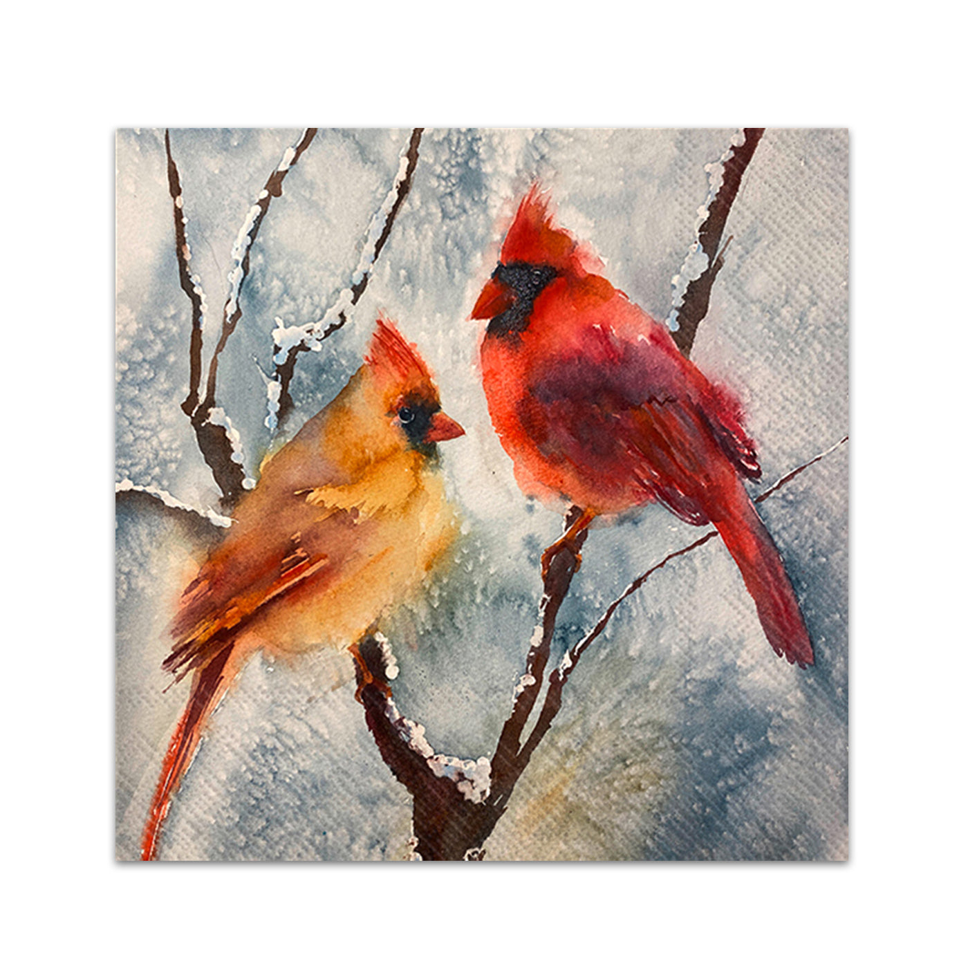 Frosty Courtyard Cardinals Paper Beverage Napkins