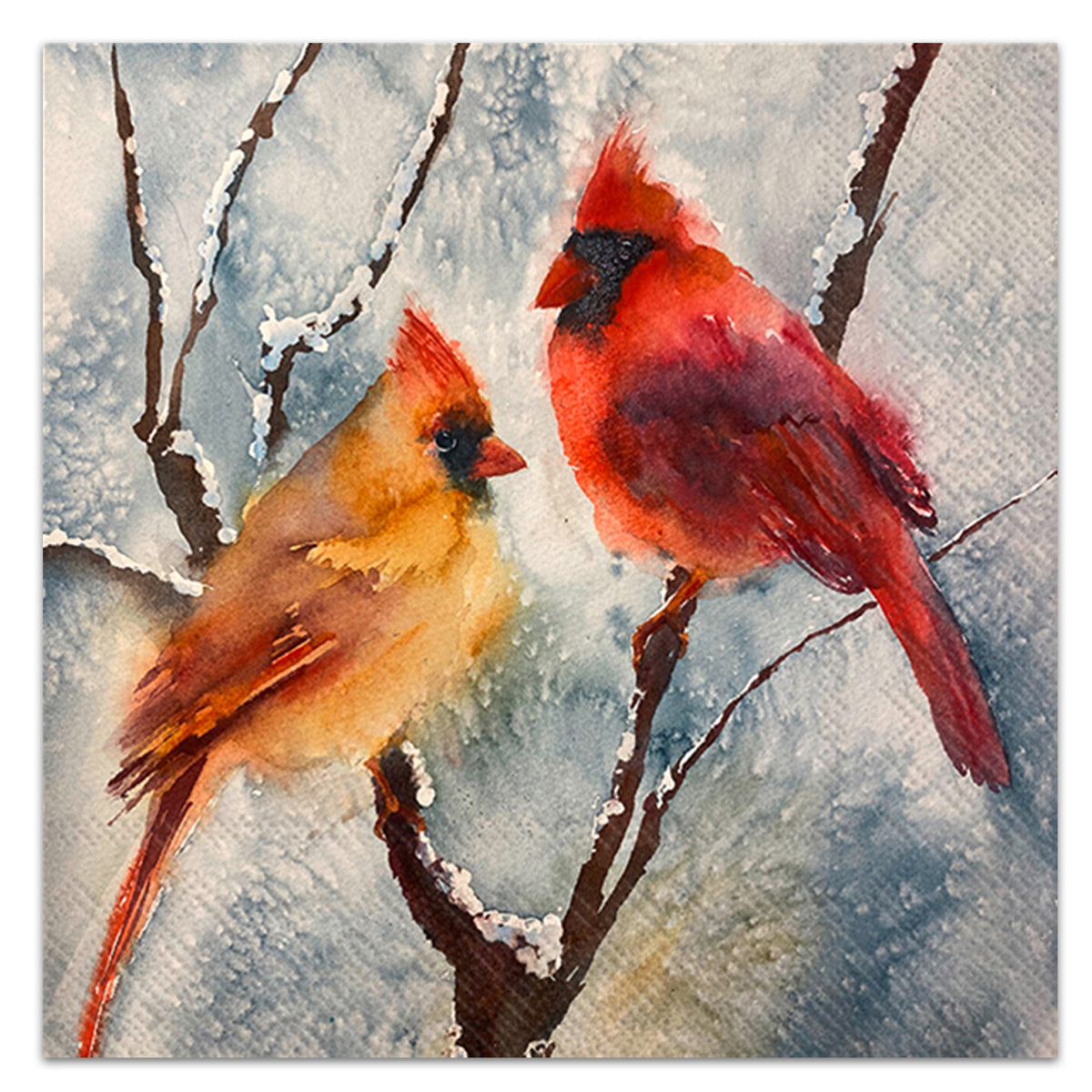 Frosty Courtyard Cardinals Paper Luncheon Napkins