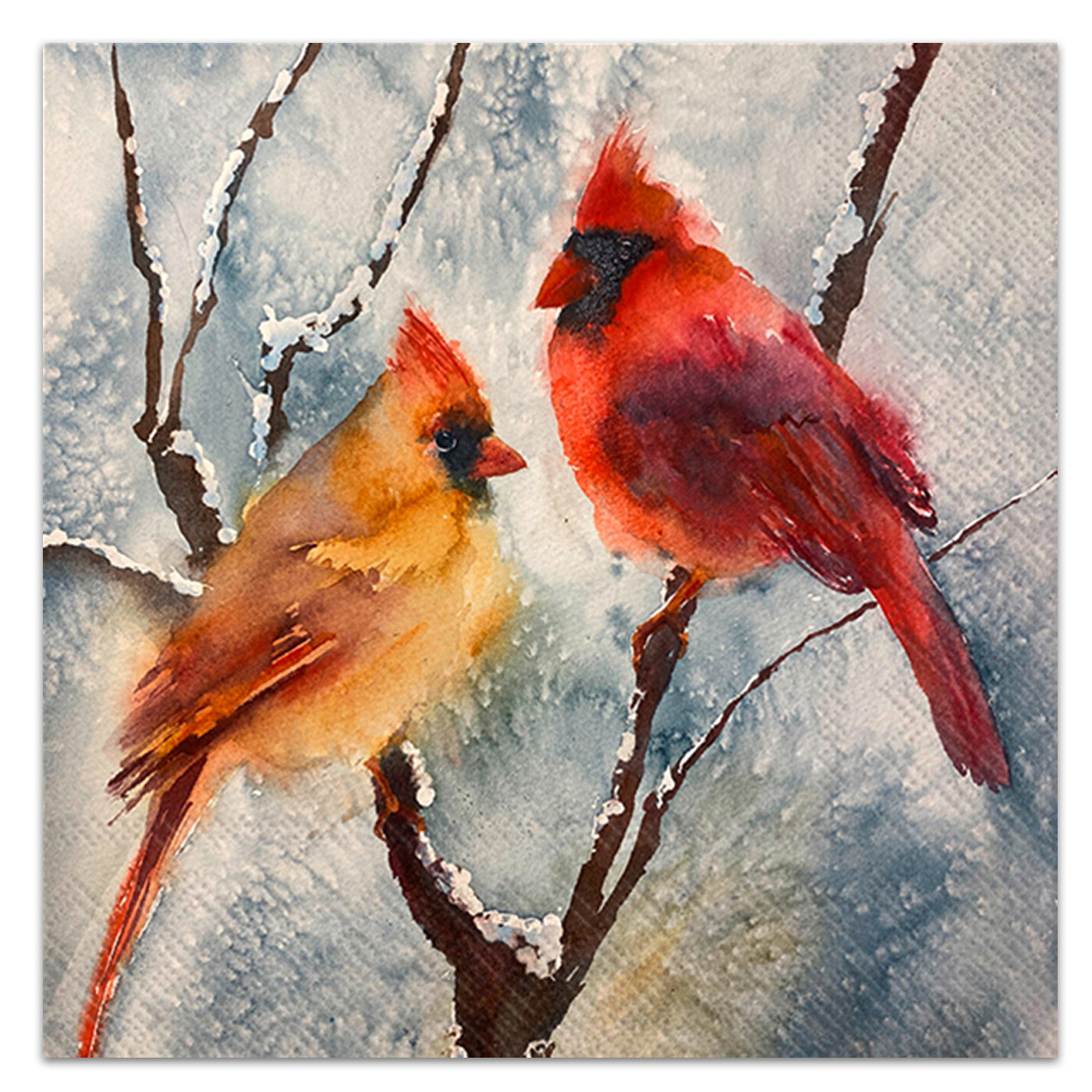 Frosty Courtyard Cardinals Paper Luncheon Napkins