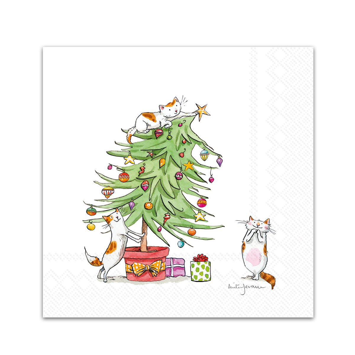 Cats in the Christmas Tree Paper Beverage Napkins