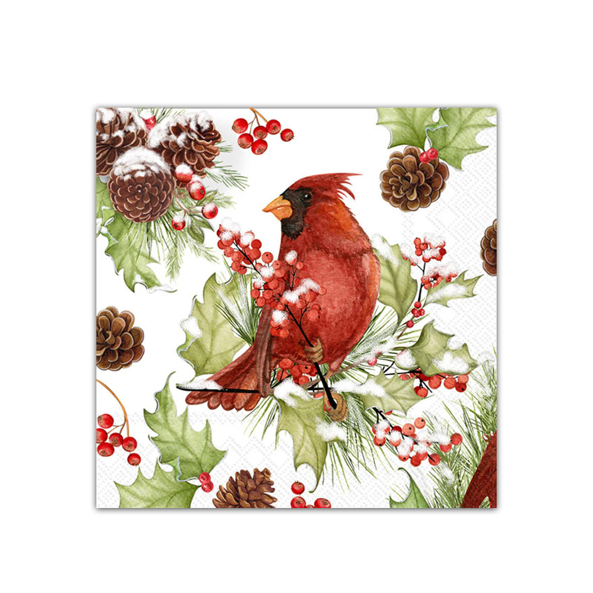 Red Cardinal & Holly Paper Beverage Napkins