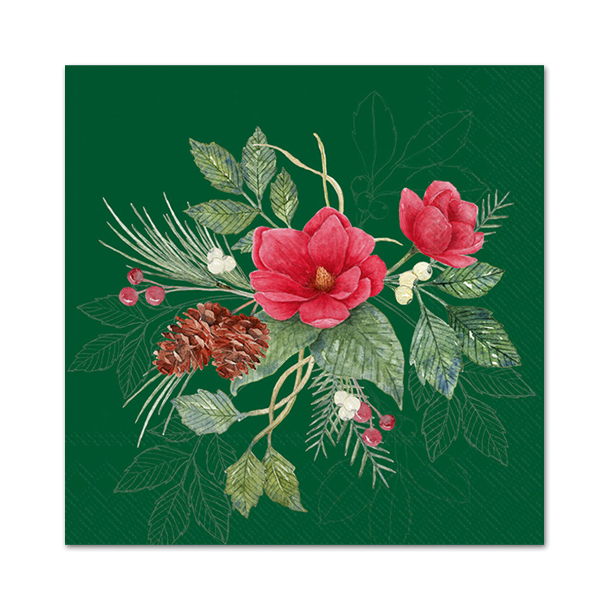 Christmas Flowers Evergreen Paper Beverage Napkins