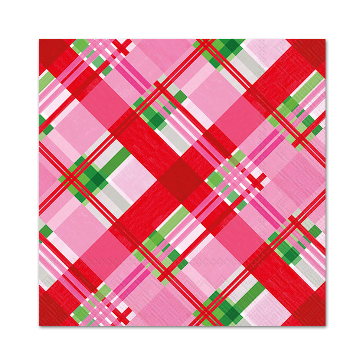 Pink Plaid Holiday Paper Beverage Napkins