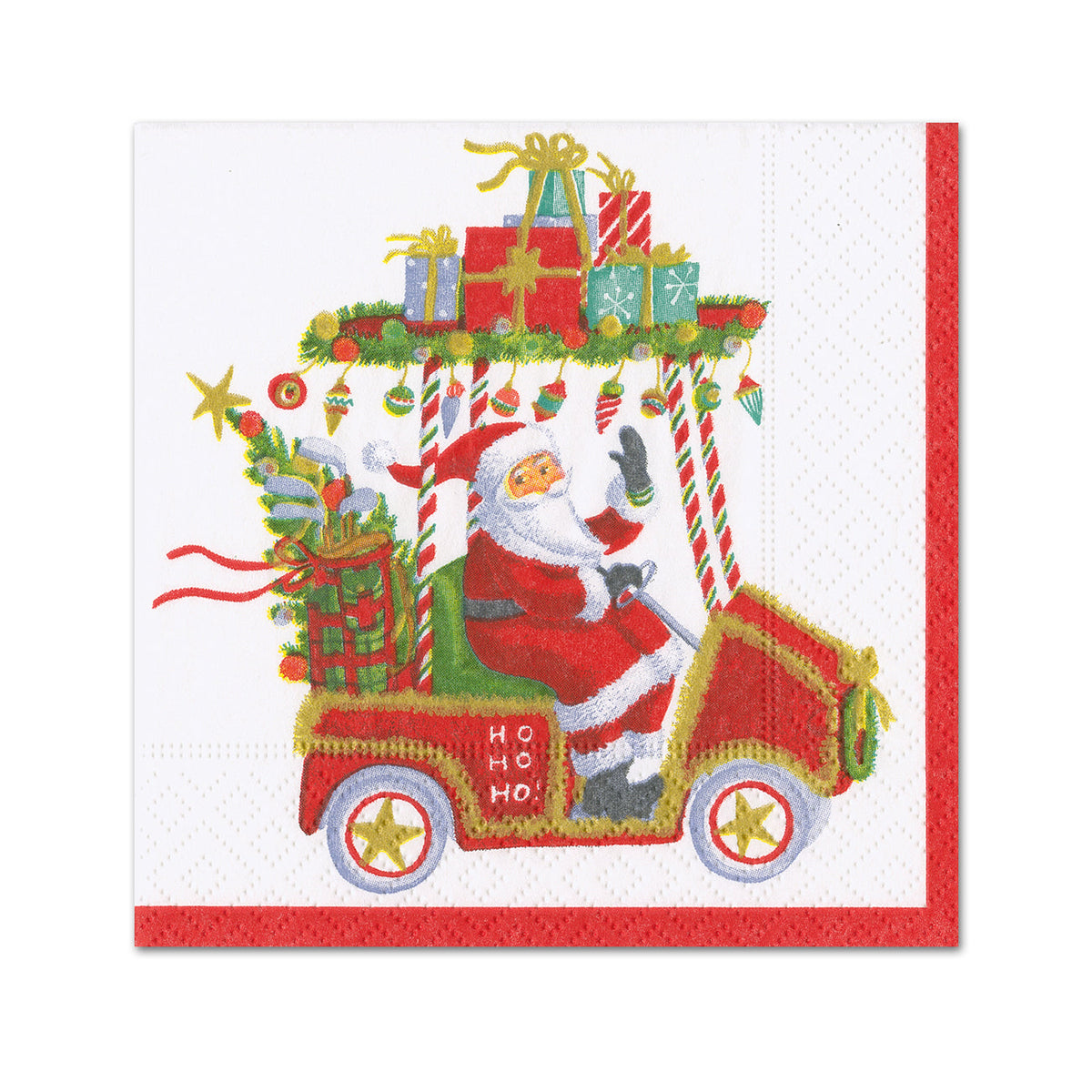 Santa's Gold Cart Paper Beverage Napkins