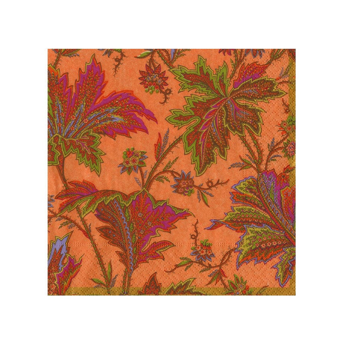 Paisley Leaves Coral Paper Beverage Napkins