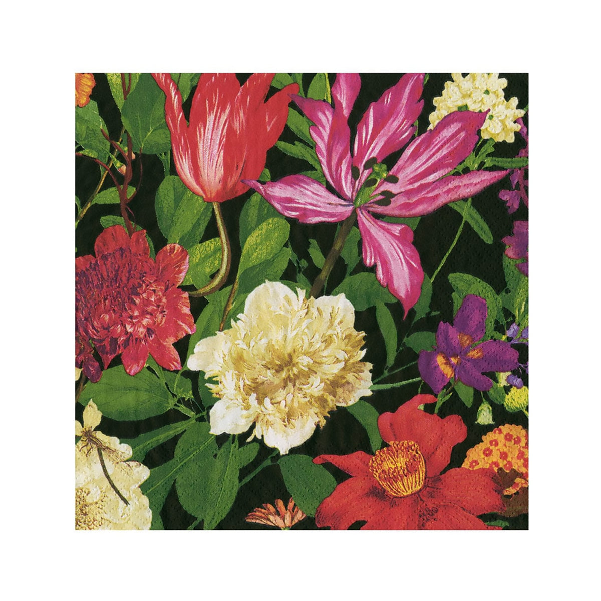 Dutch Floral Black Paper Beverage Napkins
